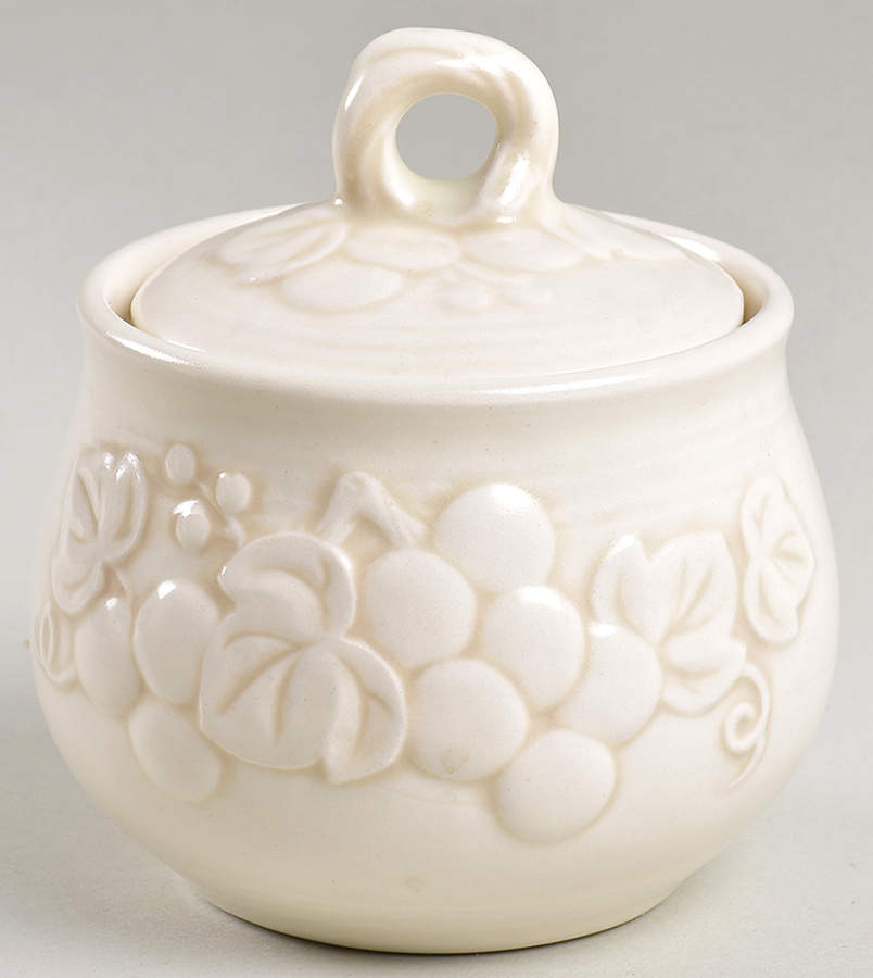 Antique Grape White Sugar Bowl & Lid by Metlox - Poppytrail - Vernon-1