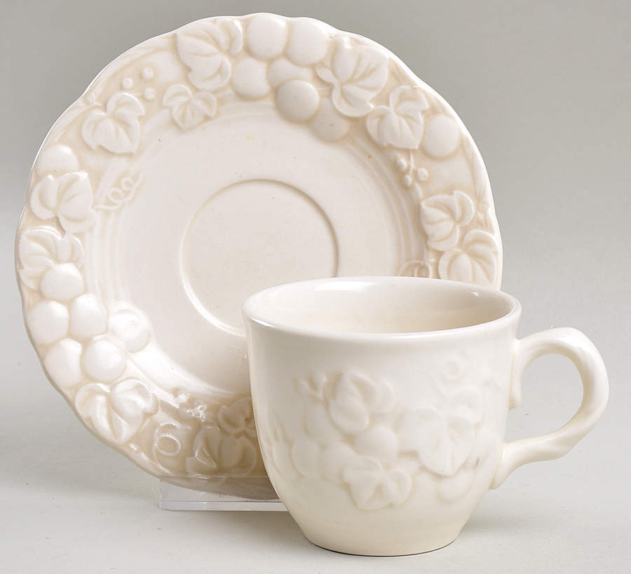 Antique Grape White Flat Cup & Saucer Set by Metlox - Poppytrail - Vernon-1