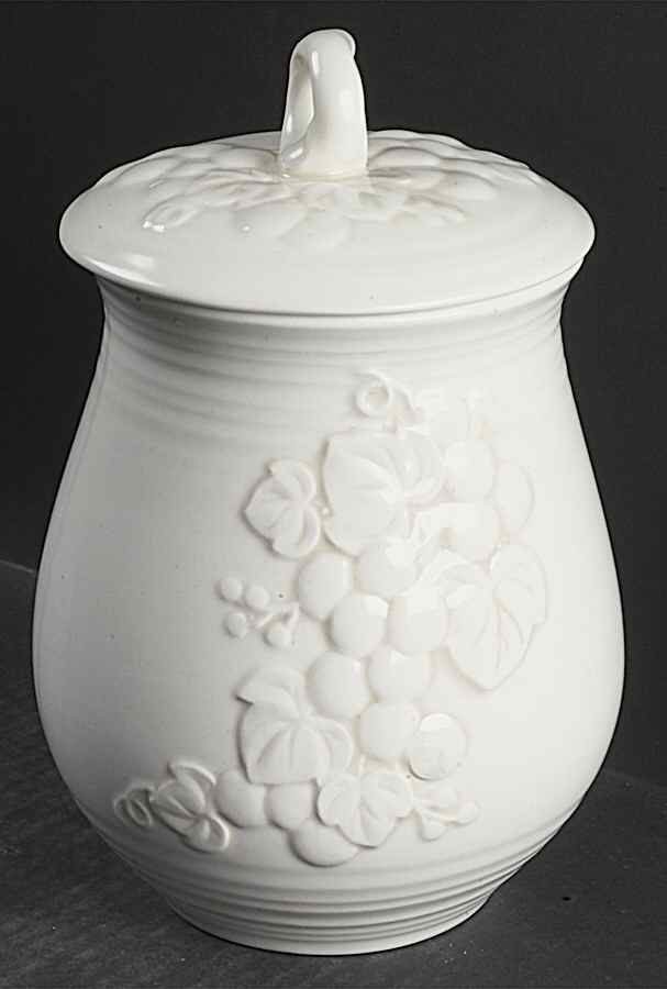 Antique Grape White Large Canister & Lid by Metlox - Poppytrail - Vernon-1