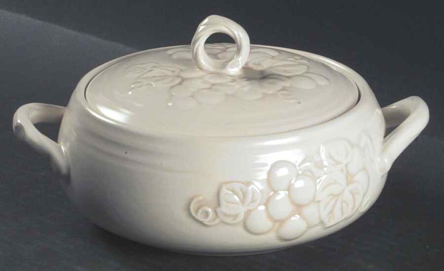 Antique Grape White Round Covered Vegetable by Metlox - Poppytrail - Vernon-1