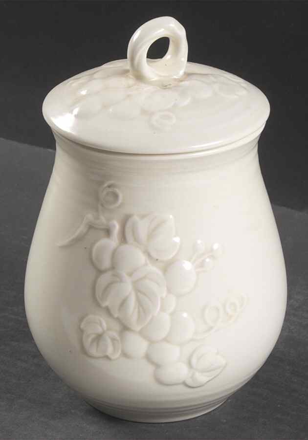 Antique Grape White Medium Canister & Lid by Metlox - Poppytrail - Vernon-1