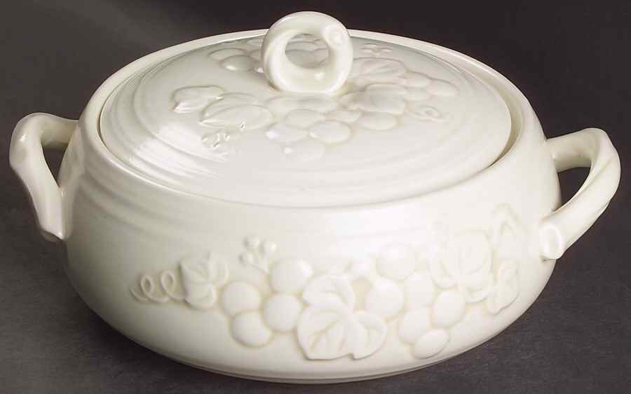 Antique Grape White Large Round Covered Vegetable by Metlox - Poppytrail - Vernon-1