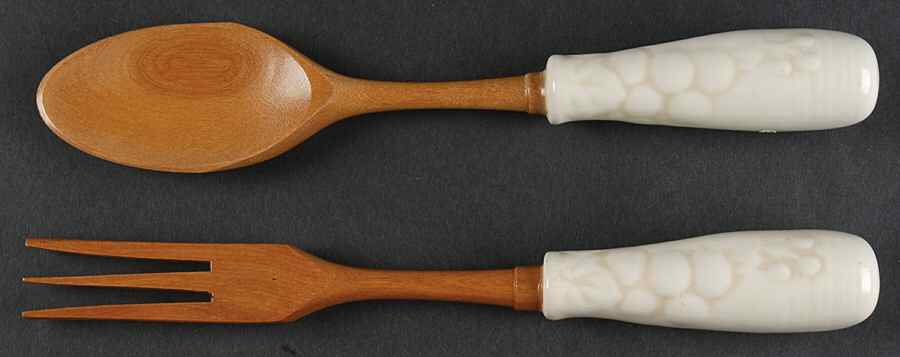 Antique Grape White 2-Piece Wood/Ceramic Salad Set by Metlox - Poppytrail - Vernon-1