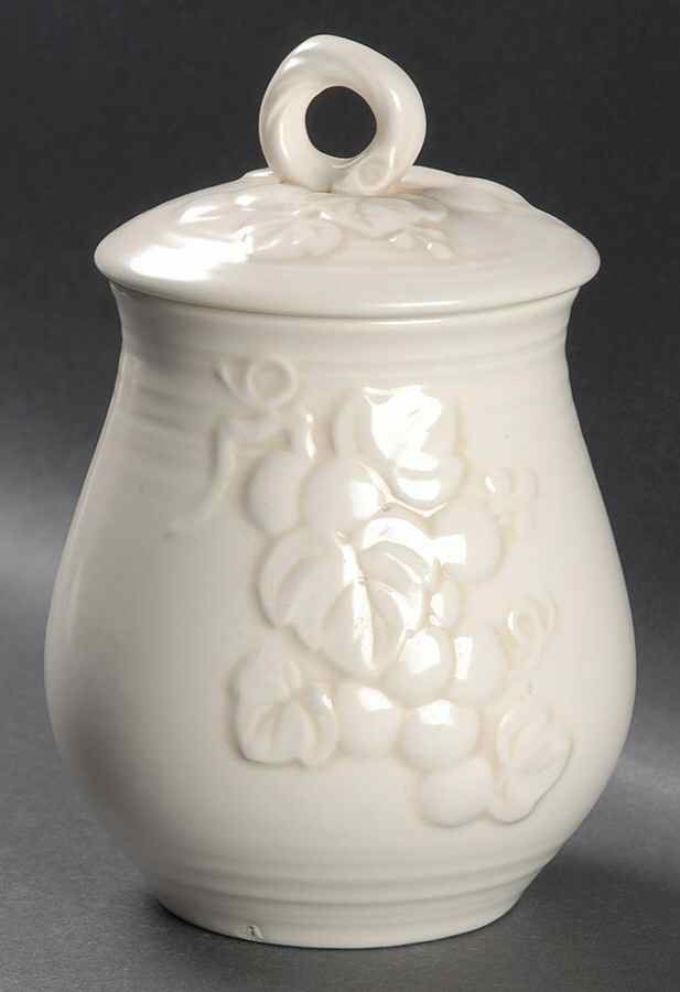 Antique Grape White Small Canister & Lid by Metlox - Poppytrail - Vernon-1