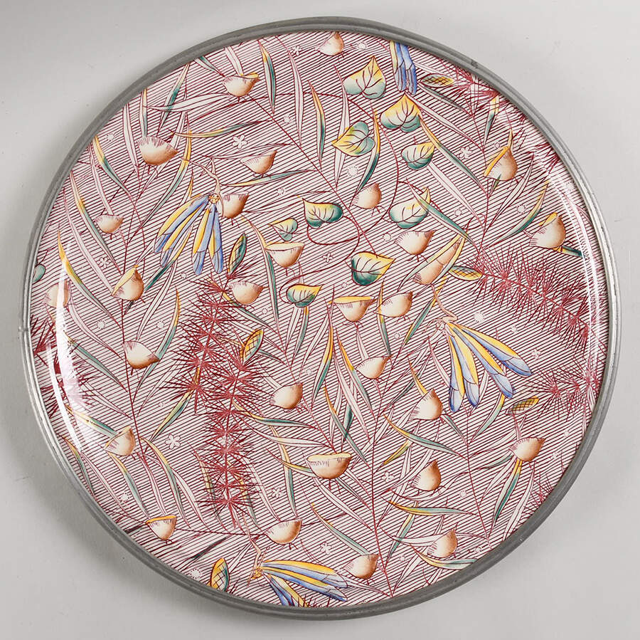 Autumn Ballet 14" Round Chop Platter w/Metal Rim by Metlox - Poppytrail - Vernon-1