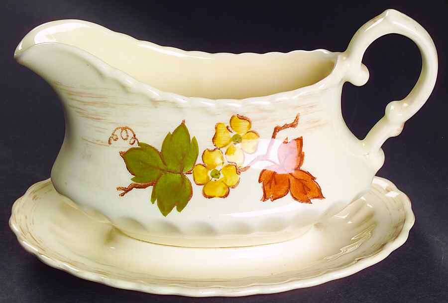 Autumn Leaves Gravy Boat with Attached Underplate by Metlox - Poppytrail - Vernon-1