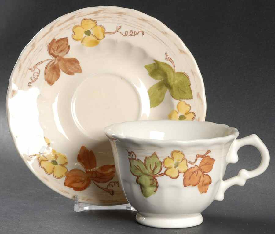 Autumn Leaves Footed Cup & Saucer Set by Metlox - Poppytrail - Vernon-1