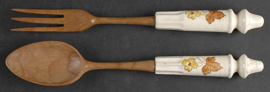 Autumn Leaves 2-Piece Wood/Ceramic Salad Set by Metlox - Poppytrail - Vernon-1