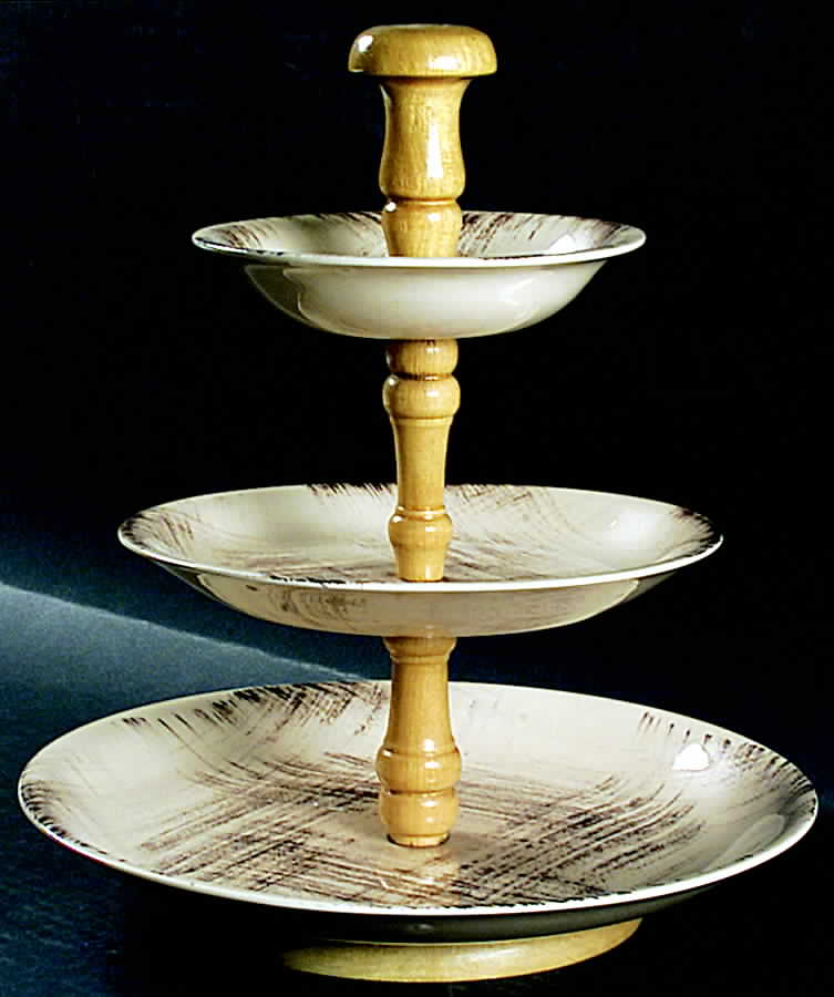 Barkwood 3-Tiered Serving Tray (DP, SP, FR) by Metlox - Poppytrail - Vernon-1