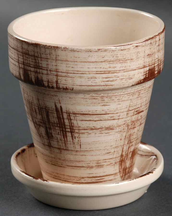 Barkwood 3" Flower Pot & Underplate by Metlox - Poppytrail - Vernon-1