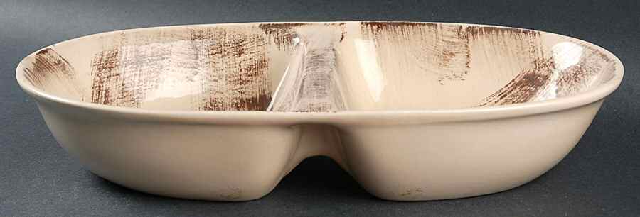 Barkwood 11" Oval Divided Vegetable Bowl by Metlox - Poppytrail - Vernon-1