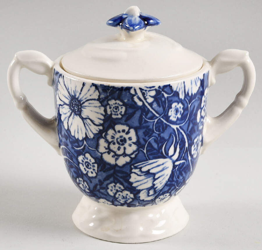 Blossom Time Blue Sugar Bowl & Lid by Metlox - Poppytrail - Vernon-1