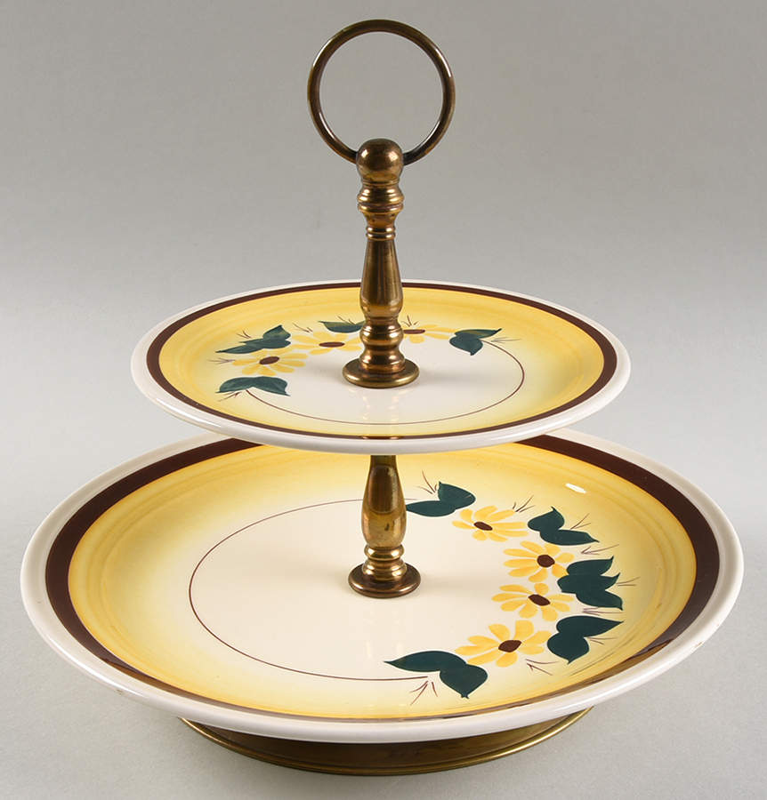 Brown Eyed Susan (Montecito Shape) 2 Tiered Serving Tray (Lunch & Bread/Butter Plate) by Metlox - Poppytrail - Vernon-1