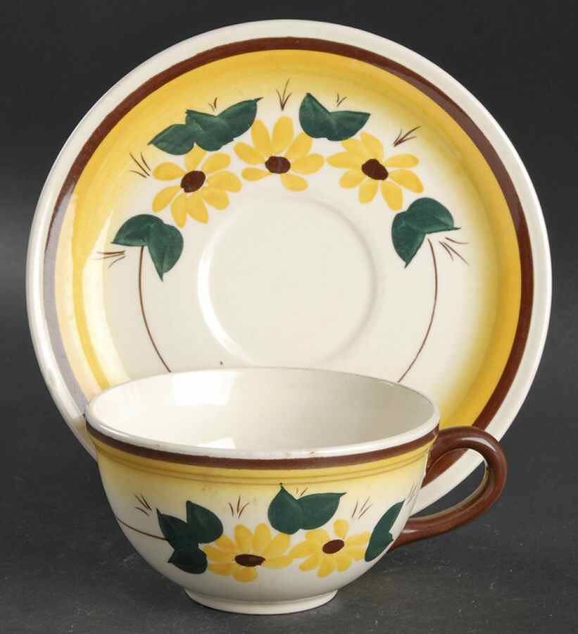 Brown Eyed Susan (Montecito Shape) Flat Cup & Saucer Set by Metlox - Poppytrail - Vernon-1