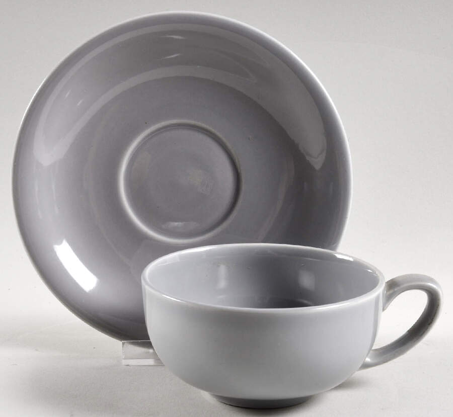 Casual California Dusk Gray Flat Cup & Saucer Set by Metlox - Poppytrail - Vernon-1