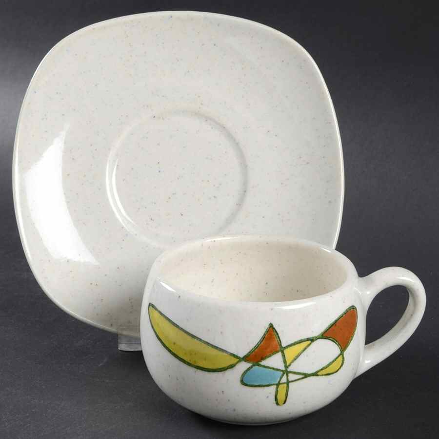 California Free Form Flat Cup & Saucer Set by Metlox - Poppytrail - Vernon-1