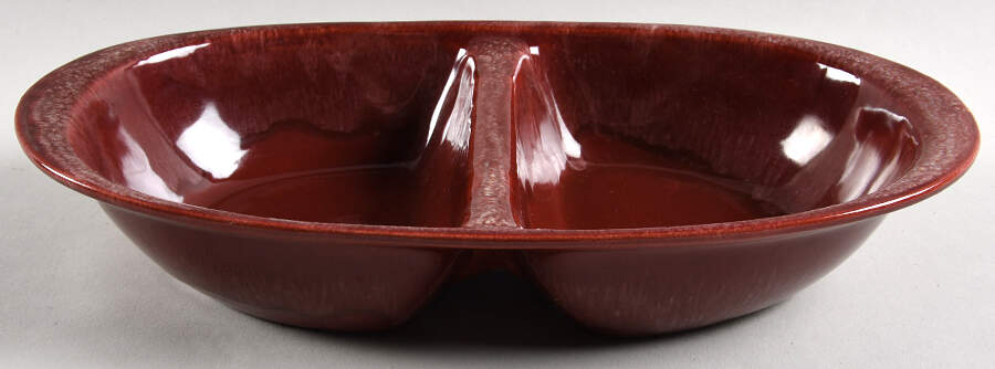California Heritage Brown 12" Oval Divided Vegetable Bowl by Metlox - Poppytrail - Vernon-1