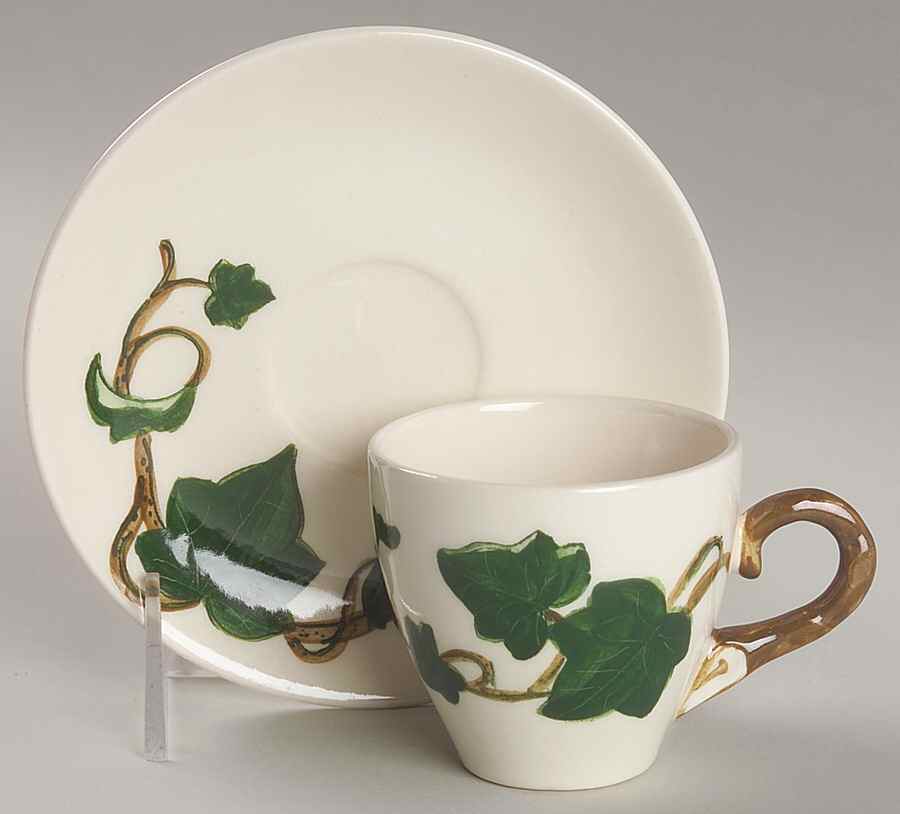 California Ivy Flat Demitasse Cup & Saucer Set by Metlox - Poppytrail - Vernon-1