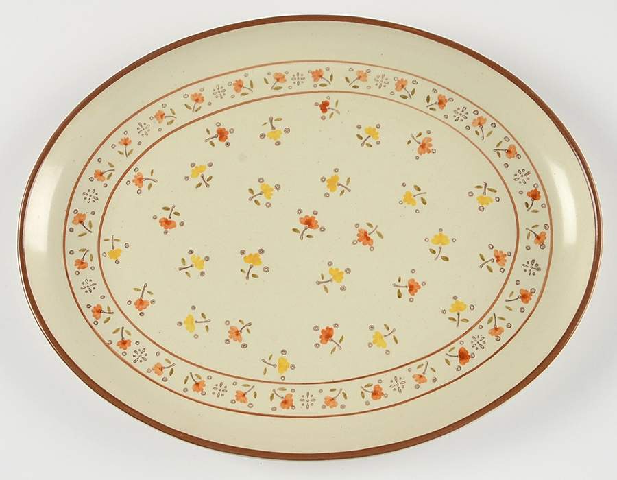 Calico Brown Yellow (Floral) 13" Oval Serving Platter by Metlox - Poppytrail - Vernon-1