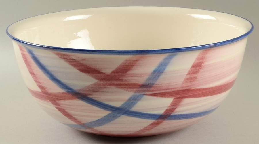 Calico Pink Blue (Plaid) 10" Large Salad Serving Bowl by Metlox - Poppytrail - Vernon-1