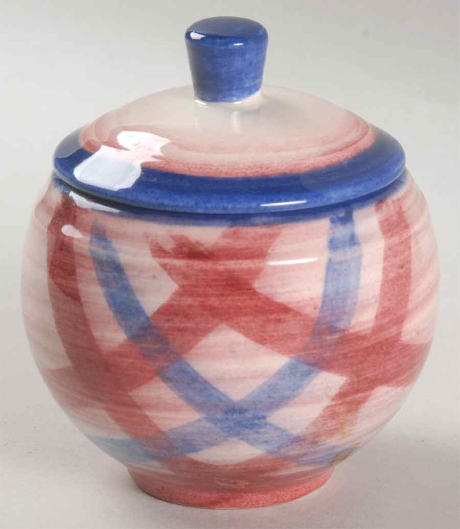 Calico Pink Blue (Plaid) Sugar Bowl & Lid by Metlox - Poppytrail - Vernon-1