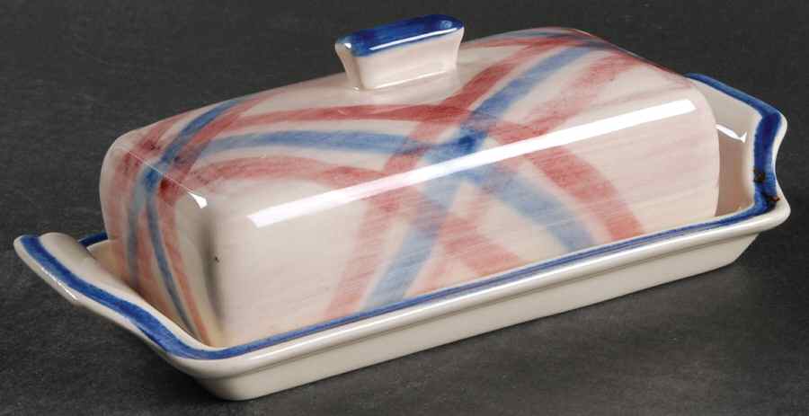 Calico Pink Blue (Plaid) 1/4 Lb Covered Butter by Metlox - Poppytrail - Vernon-1