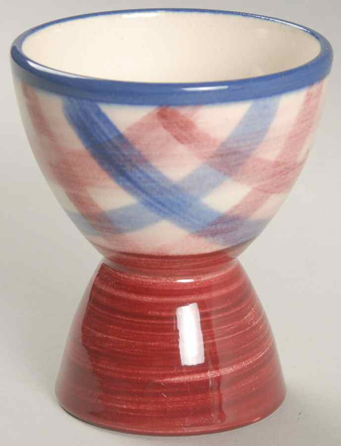 Calico Pink Blue (Plaid) Double Egg Cup by Metlox - Poppytrail - Vernon-1