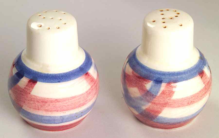Calico Pink Blue (Plaid) Salt & Pepper Set by Metlox - Poppytrail - Vernon-1