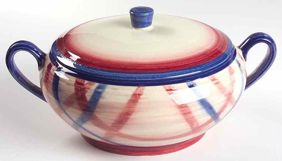 Calico Pink Blue (Plaid) 1.5 Qt Round Covered Casserole by Metlox - Poppytrail - Vernon-1