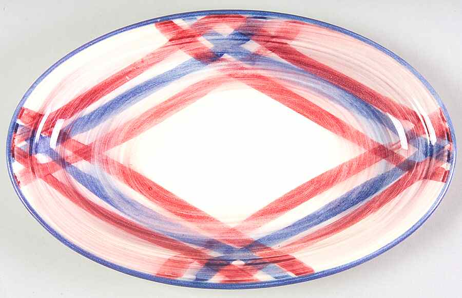 Calico Pink Blue (Plaid) 10" Oval Serving Platter by Metlox - Poppytrail - Vernon-1