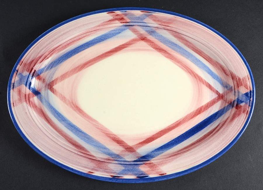 Calico Pink Blue (Plaid) 12" Oval Serving Platter by Metlox - Poppytrail - Vernon-1