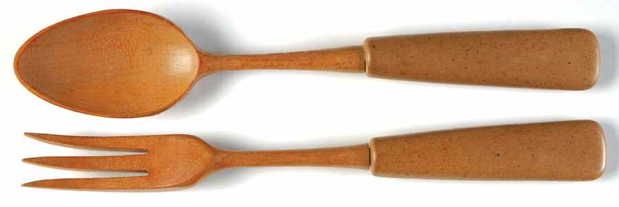 California Tempo Brown 2-Piece Wood/Ceramic Salad Set by Metlox - Poppytrail - Vernon-1