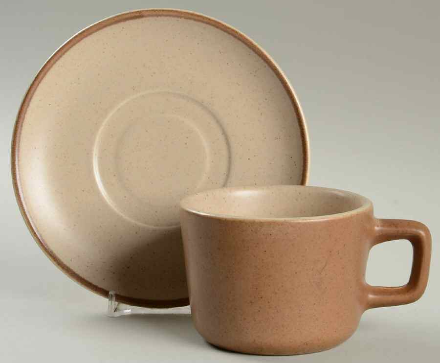 California Tempo Brown Flat Cup & Saucer Set by Metlox - Poppytrail - Vernon-1