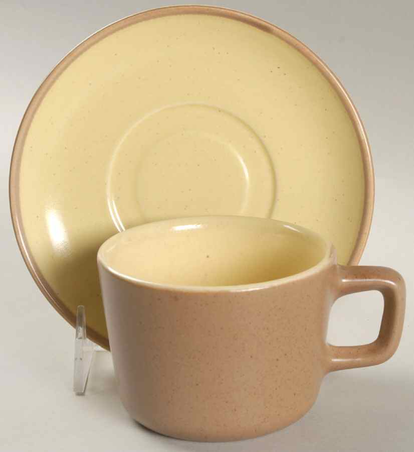 California Tempo Yellow Flat Cup & Saucer Set by Metlox - Poppytrail - Vernon-1