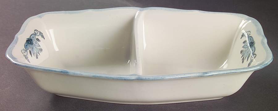 Colonial Garden Blue 10" Oval Divided Vegetable Bowl by Metlox - Poppytrail - Vernon-1