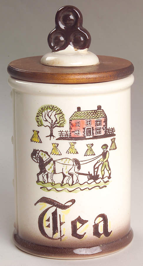 Colonial Heritage Tea Canister & Wood Lid by Metlox - Poppytrail - Vernon-1
