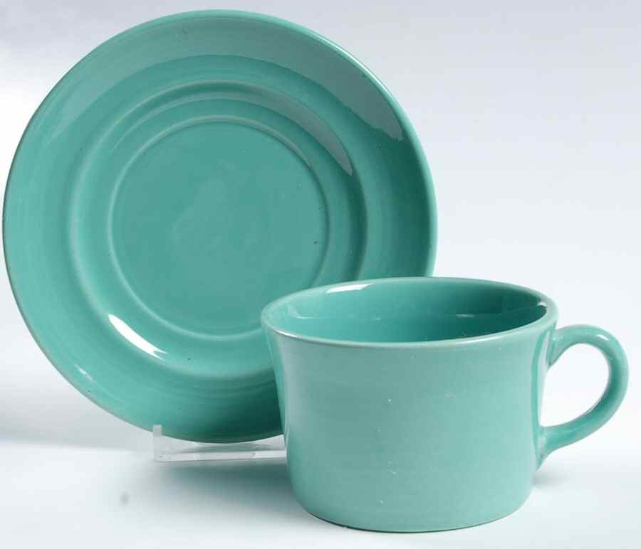 Colorstax Aqua Flat Cup & Saucer Set by Metlox - Poppytrail - Vernon-1