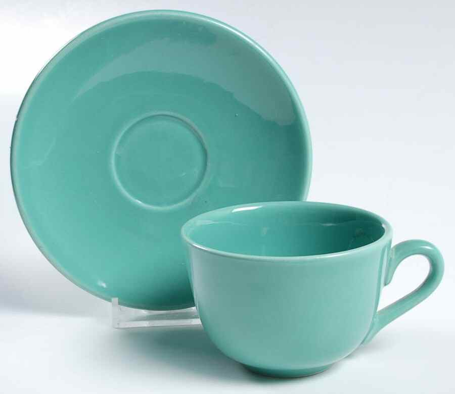 Colorstax Aqua Flat Demitasse Cup & Saucer Set by Metlox - Poppytrail - Vernon-1