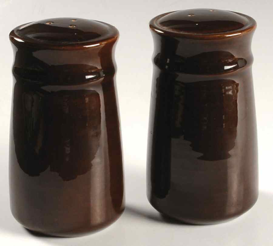Colorstax Chocolate Oversized Salt & Pepper Set by Metlox - Poppytrail - Vernon-1