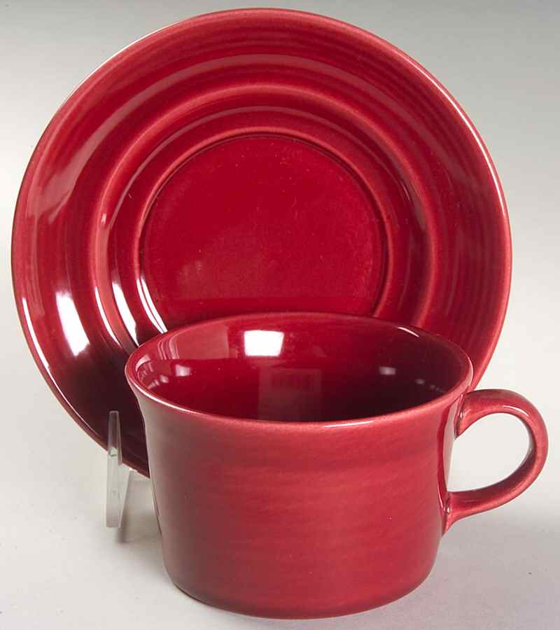 Colorstax Cranberry Flat Cup & Saucer Set by Metlox - Poppytrail - Vernon-1