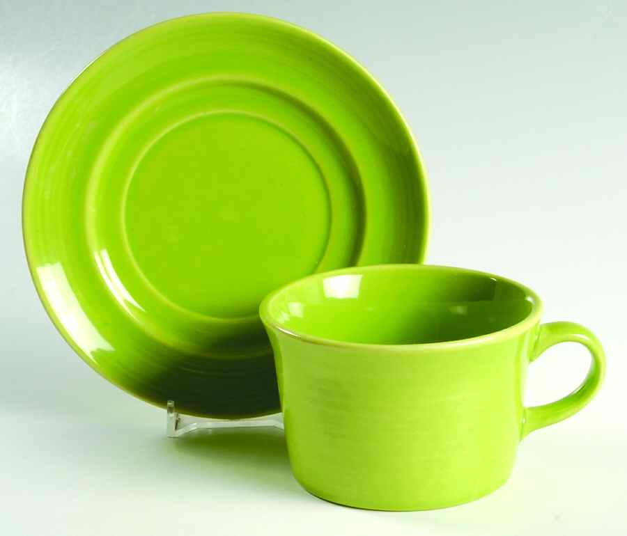 Colorstax Fern Green Flat Cup & Saucer Set by Metlox - Poppytrail - Vernon-1