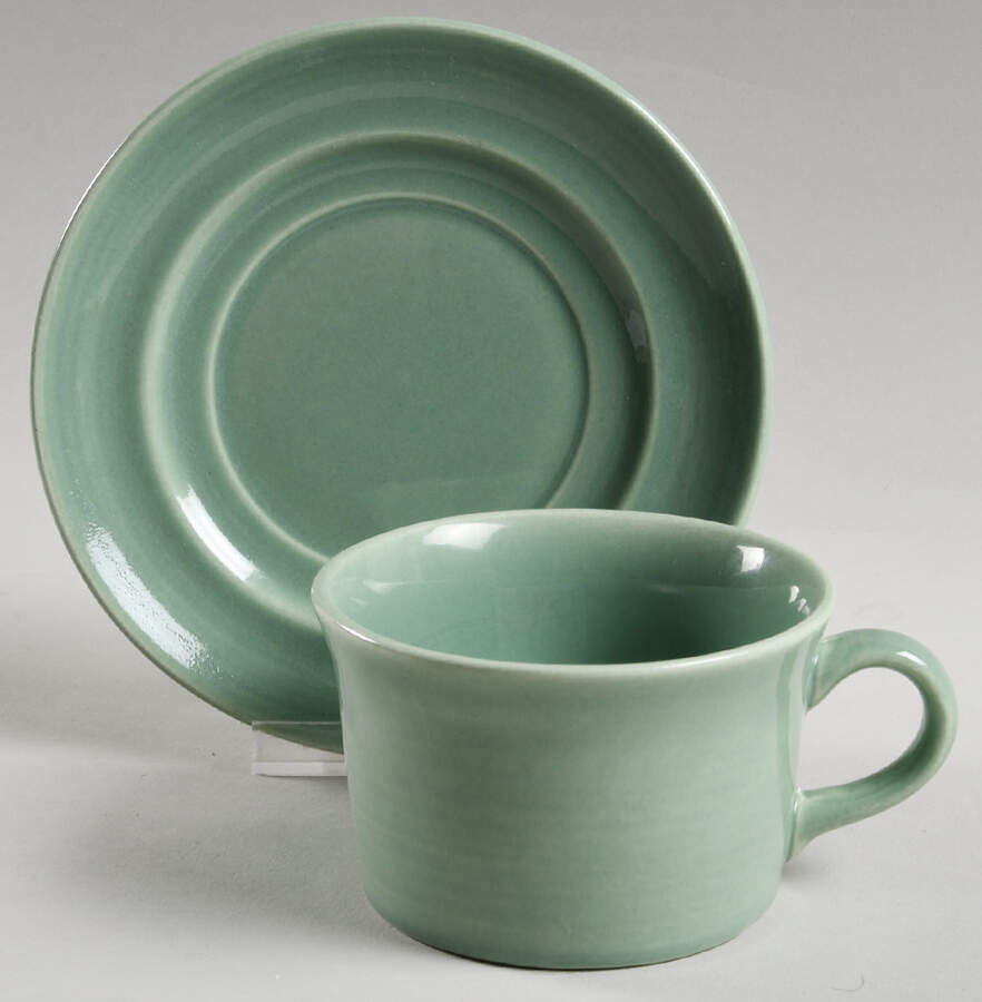 Colorstax Jade Flat Cup & Saucer Set by Metlox - Poppytrail - Vernon-1