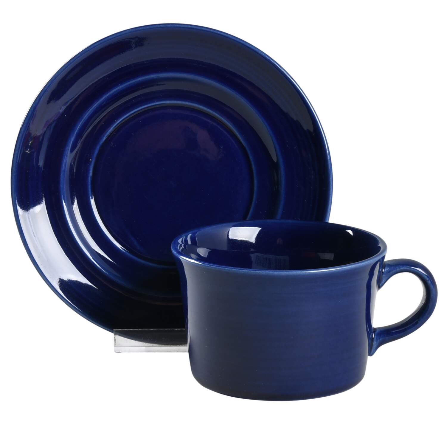 Colorstax Midnight Blue Flat Cup & Saucer Set by Metlox - Poppytrail - Vernon-1