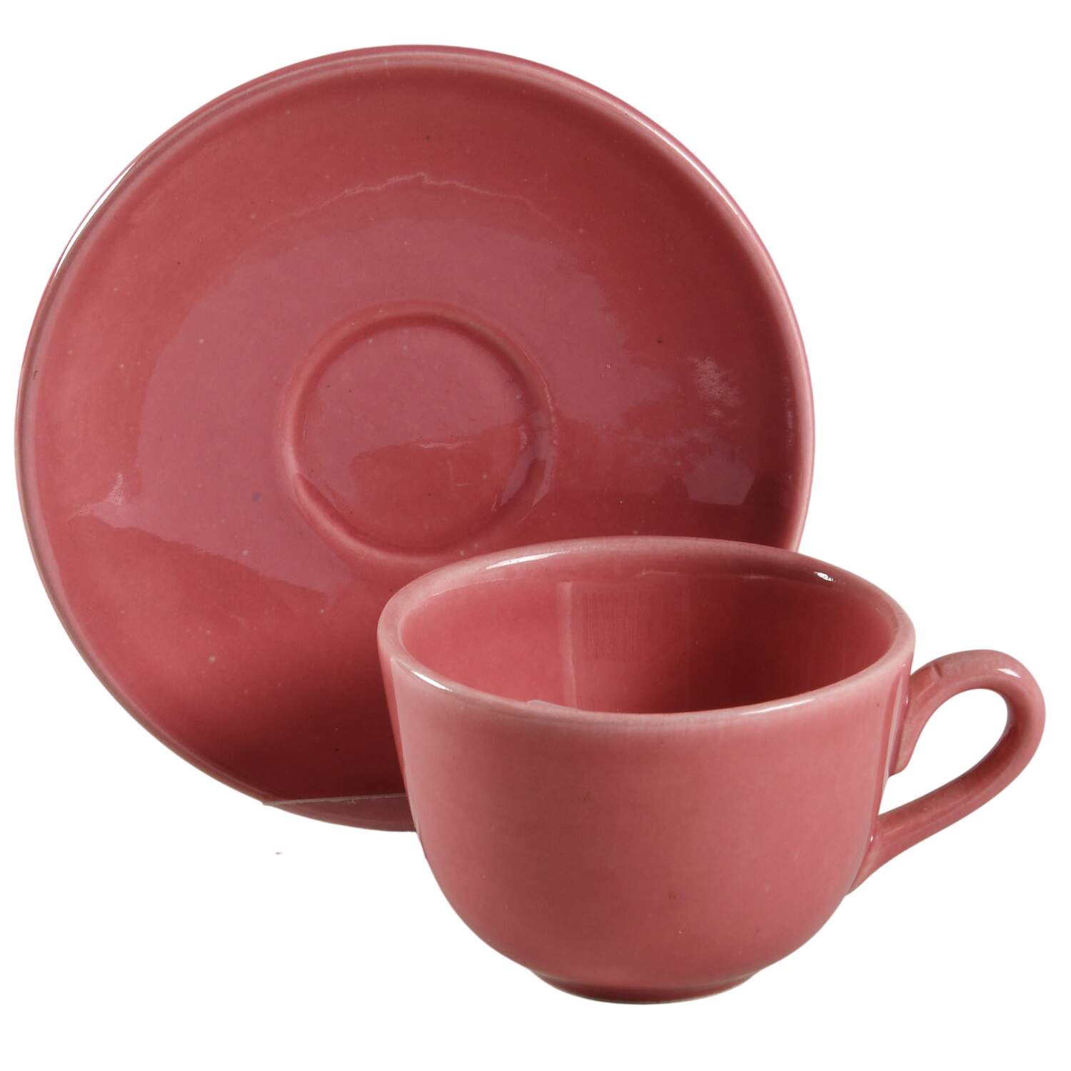 Colorstax Pink Rose Flat Demitasse Cup & Saucer Set by Metlox - Poppytrail - Vernon-1