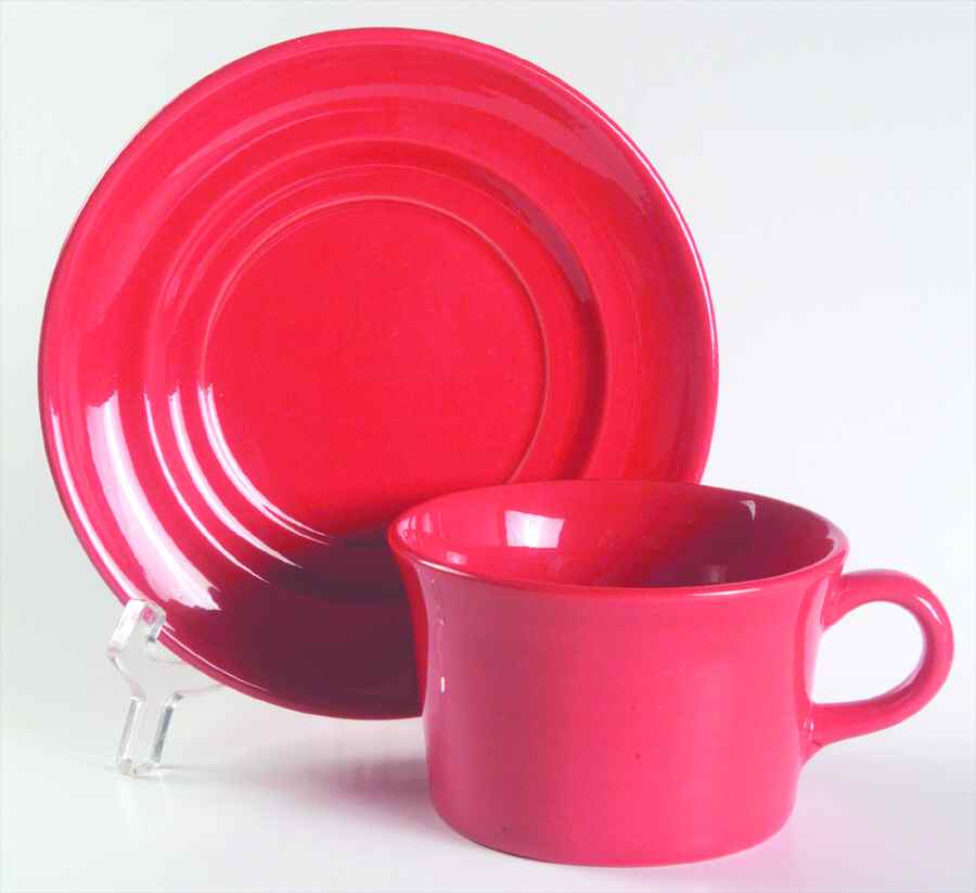 Colorstax Bright Red Flat Cup & Saucer Set by Metlox - Poppytrail - Vernon-1
