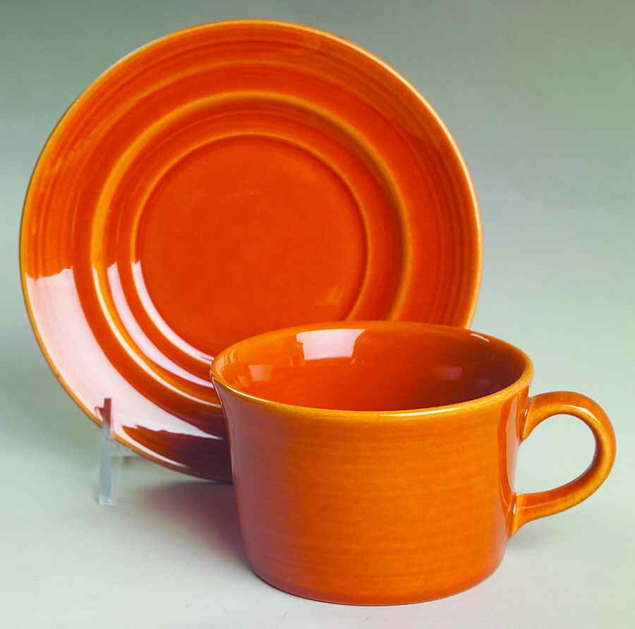 Colorstax Terra Cotta Flat Cup & Saucer Set by Metlox - Poppytrail - Vernon-1