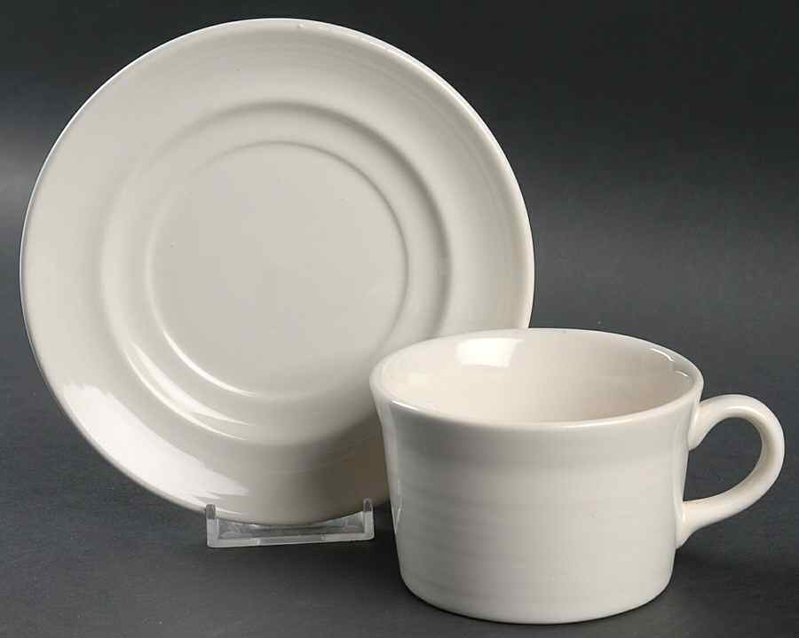 Colorstax White Flat Cup & Saucer Set by Metlox - Poppytrail - Vernon-1