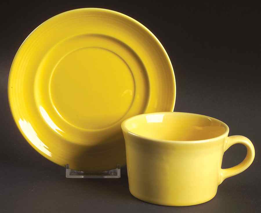 Colorstax Yellow Flat Cup & Saucer Set by Metlox - Poppytrail - Vernon-1