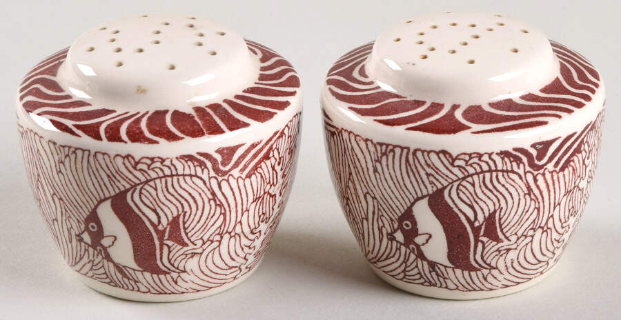 Coral Reef Maroon Salt & Pepper Set by Metlox - Poppytrail - Vernon-1