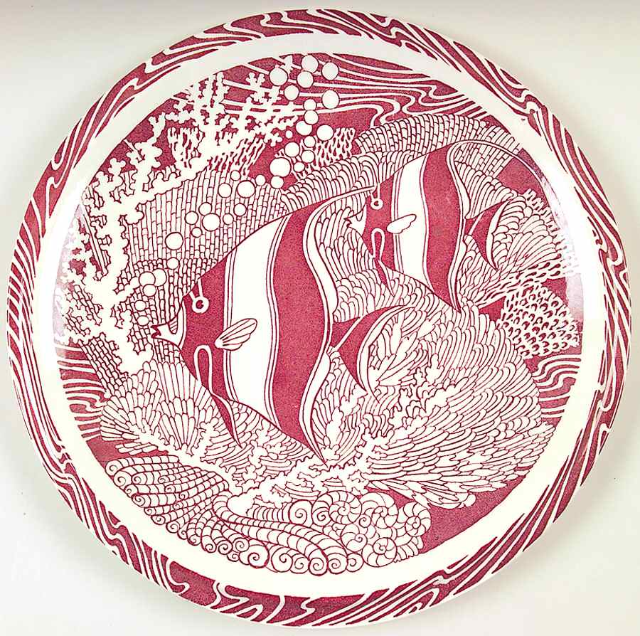 Coral Reef Maroon 12" Chop Plate (Round Platter) by Metlox - Poppytrail - Vernon-1